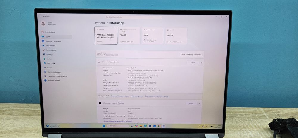 Asus ROG Flow X16 Ryzen 7 6800HS, RTX 3060 6GB, 1TB SSD, 16GB Ram DDR5, win11, dotykowy ekran