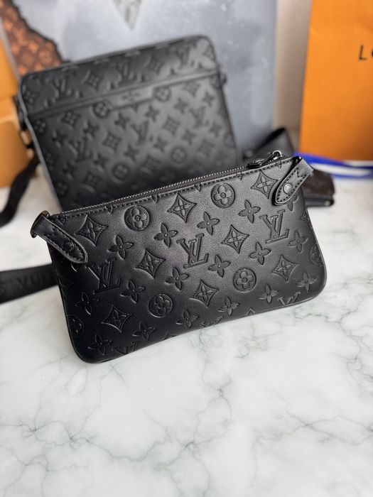 Сумка мужская черная 3в1 трио Louis Vuitton messenger Trio кожаная LV