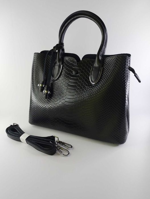 Karlos Marconi Сумка натуральна шкіра класична середня чорна, бежева