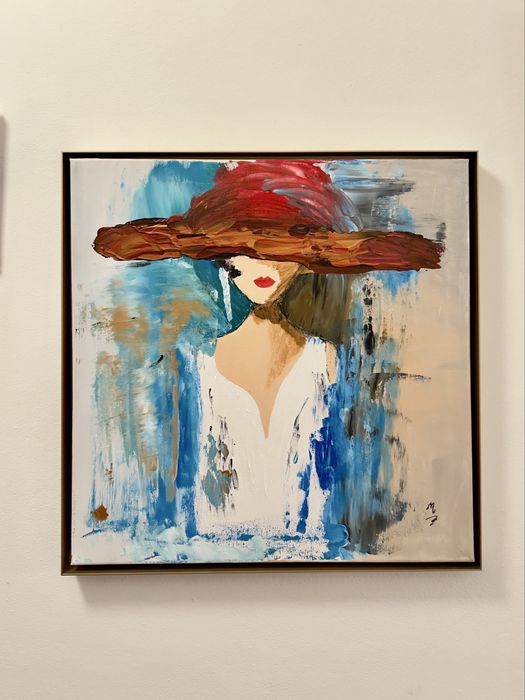 Elegância Moderna – Tela Pintada à Mão com Moldura Dourada (52x52 cm)