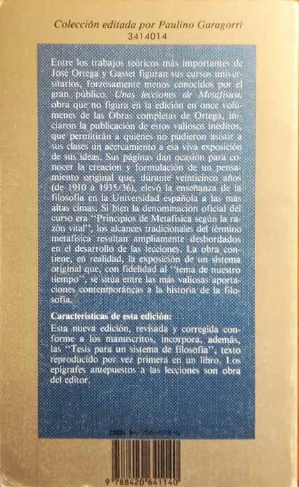 Livro - Unas Lecciones de Metafísica - Ortega y Gasset