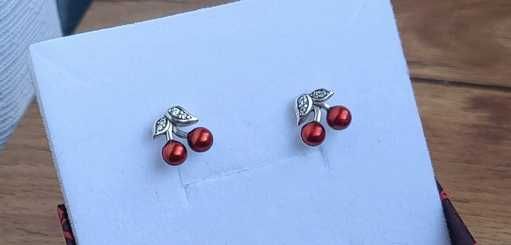 NOWE kolczyki wiśnie wisienki czereśnie 925 srebrne sztyft cherry red
