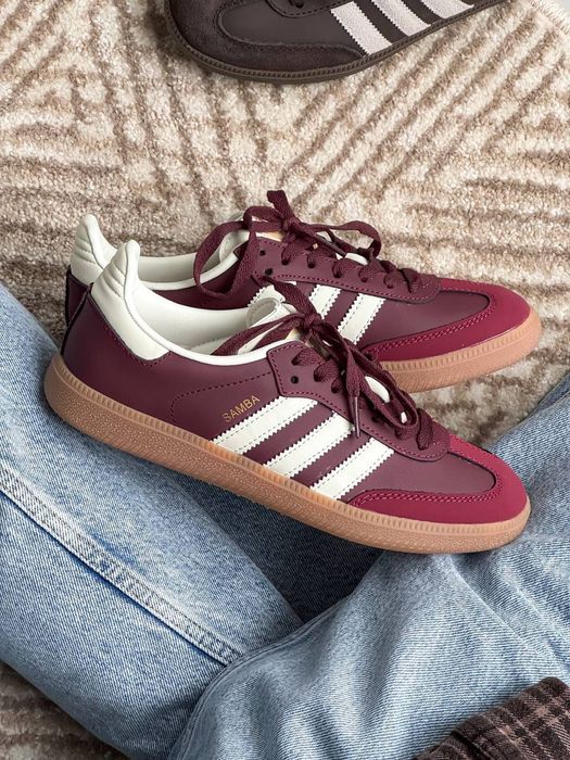 Adidas Samba OG Maroon жіночі кросівки адідас самба бордові шкіряні