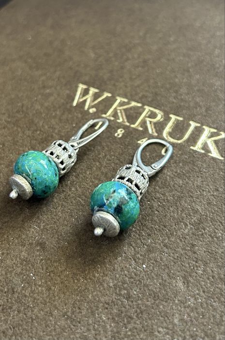 Srebrne kolczyki W. Kruk Koronki, z azurytem