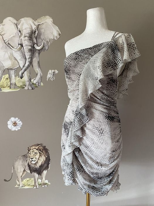 Nowa sukienka Zara one shoulder snake print falbany marszczenia M