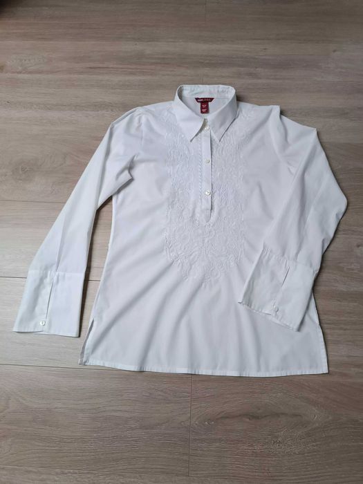 Bluzka koszulowa biała długi rękaw kołnierzyk haft 'H&M' 38