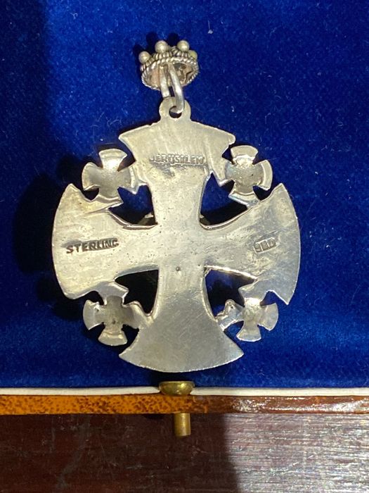 Cruz Jerusalém Prata contrastada 925 Antiga 4 cm 18 gr.