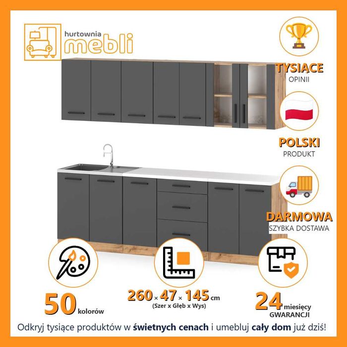 Kuchnia Nowoczesna Remino 2.6m Zestaw Komplet Modułowy Z Blatem Duży