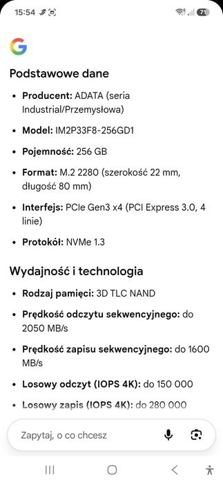 Dysk SSD M2 Nvme 256GB Adata
