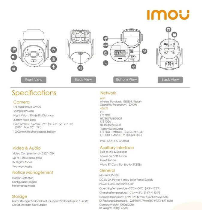 Камера IMOU AOV PRO 5MP: Бездротова 4G/Wi-Fi + Сонячна панель