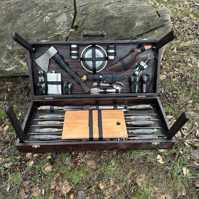 Набір шампурів у дерев'яному кейсі "ВІВАТ" Подарунок, подарок, Мужчине