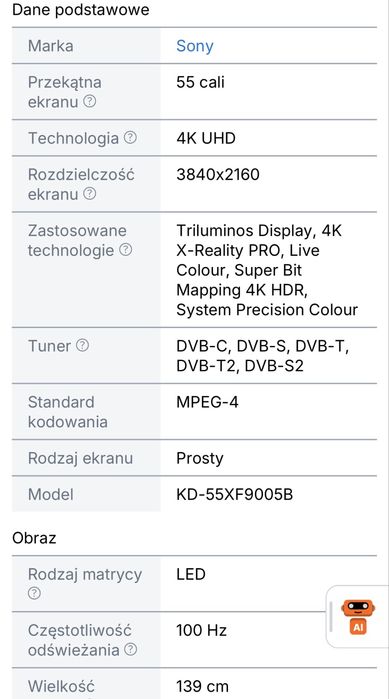 Telewizor Sony   100 Hz 55 cali 4K UHD