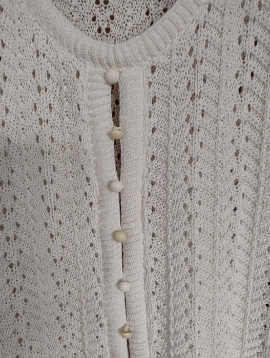 SUPER CENA. Elegancka bluzka ażurowa z guziczkami L/M sweterek biały