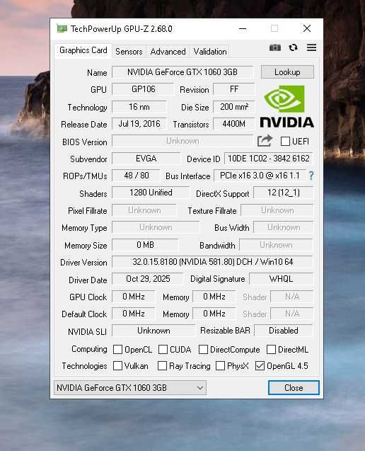 GTX1060 3gb.  НЕ працює!