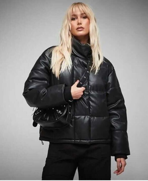 Missguided Puffer kurtka bomberka czarna damska latexowa roz 12 krótka