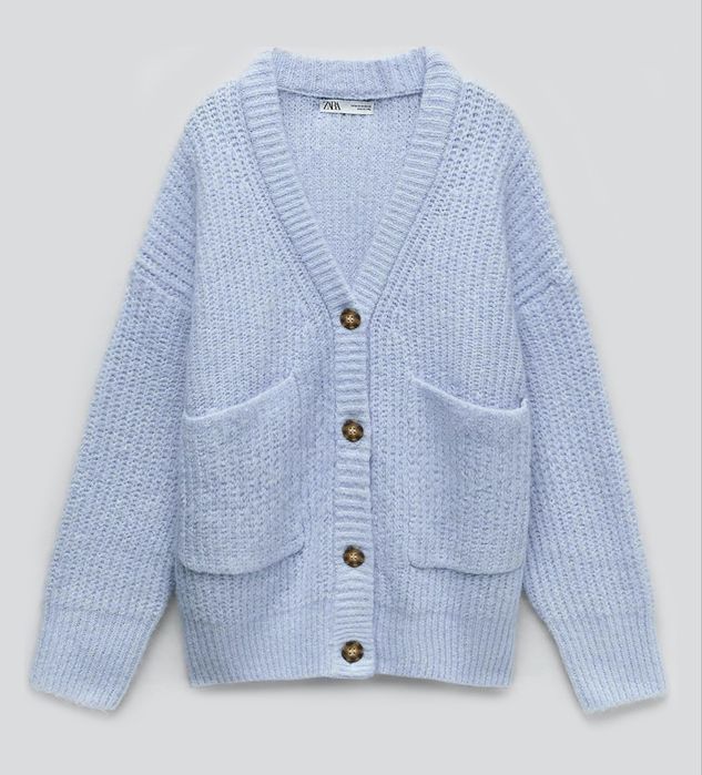 Блакитний вʼязаний кардиган з домішками вовни шерсті zara