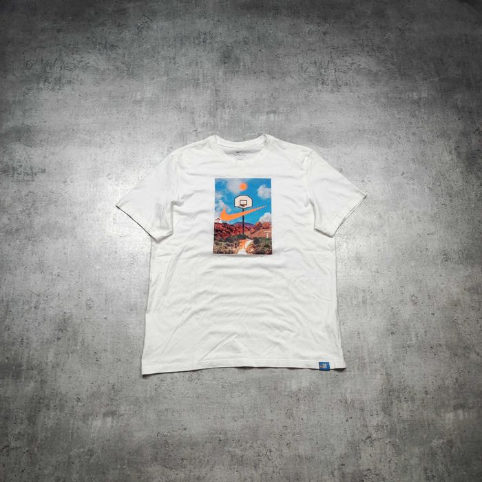 MĘSKA Koszulka PREMIUM Nike Bawełna Biała Summer Logo Grafika Casual