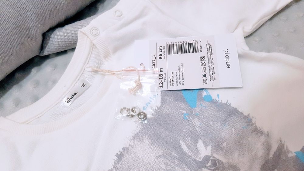 Bluza biała Endo r. 86 z misiem niedźwiadek