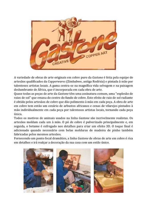 Artesanato africano - Quadros GASTONE em cobre - Animais selvagens