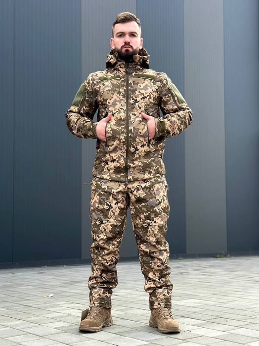 Тактичний костюм SoftShell на флісі піксель