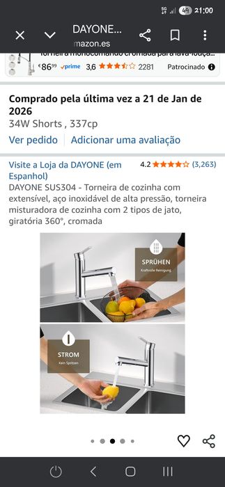 Torneira de bancas com chuveiro em inox