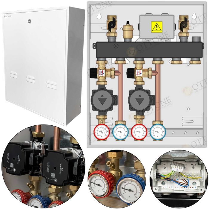 Zestaw Mieszający Moduł Hydrauliczny 2 Strefy Nisko temp. Zawory Termo