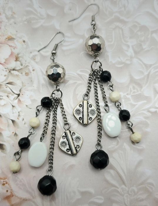 Artystyczne srebrne kolczyki łańcuszki długie Fashion Jewelry Modne