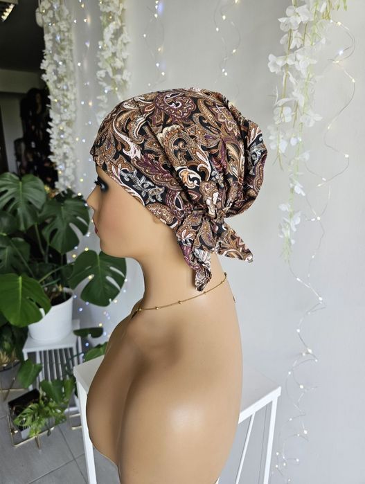 Turban czapka chustka na głowę po chemii po chemioterapi Ania brąz