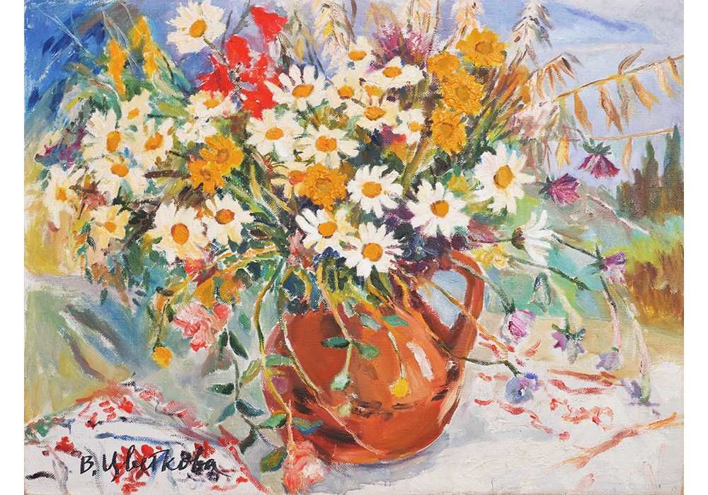 Цветкова Валентина (1917-2997). Полевые цветы. 1990. холст масло