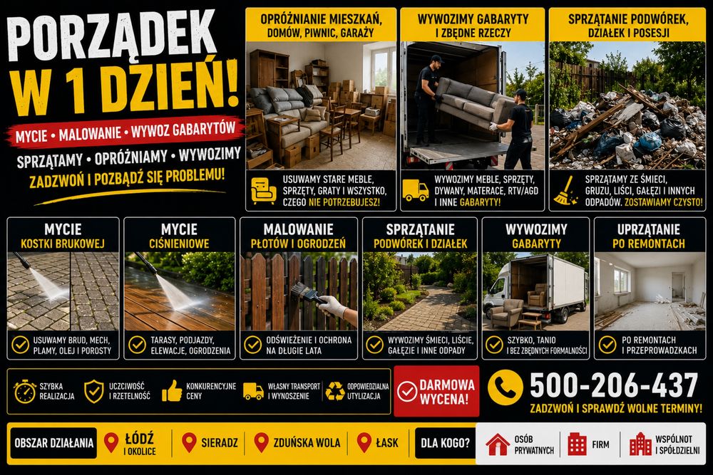 MYCIE KOSTKI | MALOWANIE PŁOTÓW | sprzątanie piwnic mieszkań wywóz gabarytów całe łódzkie