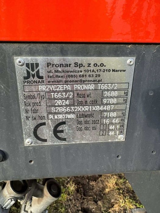 Przyczepa PRONAR T663/2 tandem najbogatsza wersja 40km/h najazdy alu