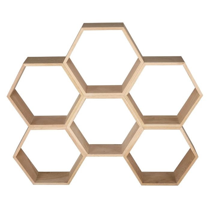 Estante de parede hexagonal de madeira