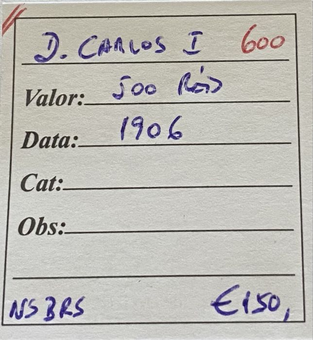 Moeda 600 - D CARLOS I - 500 Reis 1906