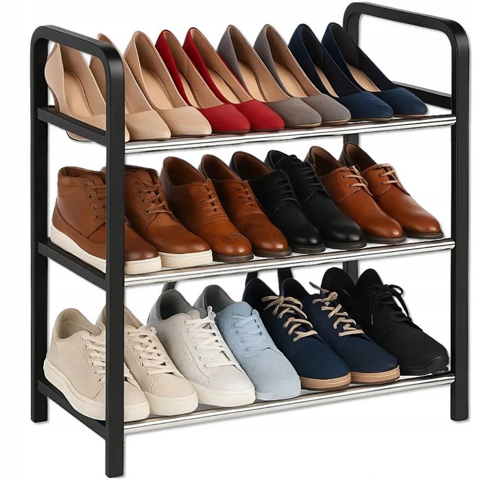 REGAŁ na buty metalowy 3 poziomy czarny 64x46cm