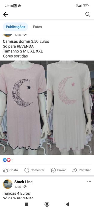 Camisas dormir 3,50 Euros.          Só para REVENDA