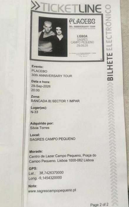 Bilhetes concerto Placebo Lisboa