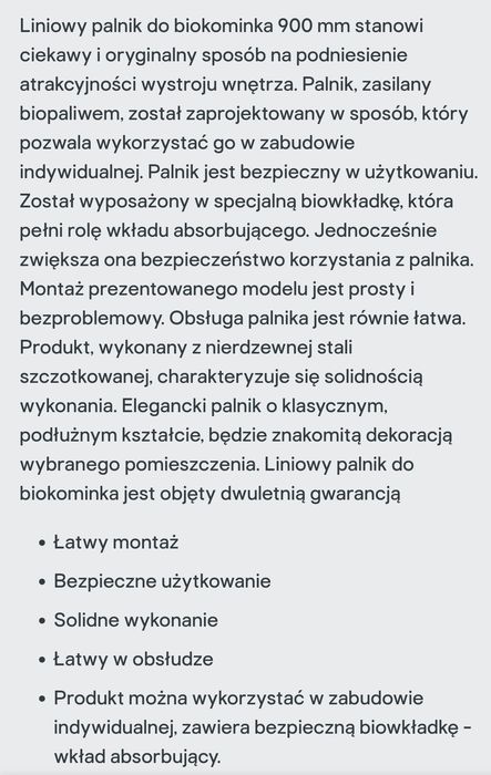 Liniowy palnik do biokominka 900 mm
