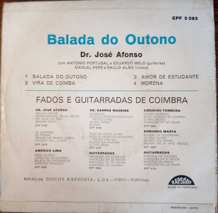 José Afonso	- - - - -		Balada do Outono	- - - - -	EP