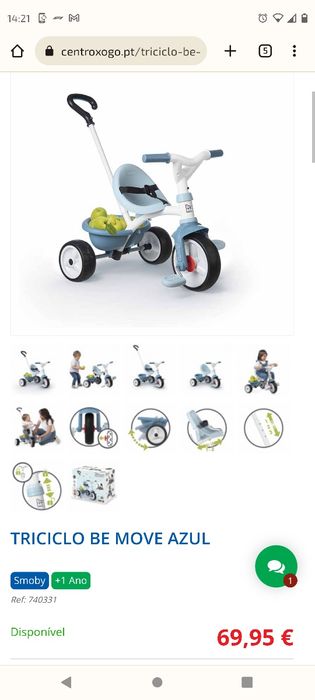 Bicicleta triciclo Smoby bemove com rodas de borracha