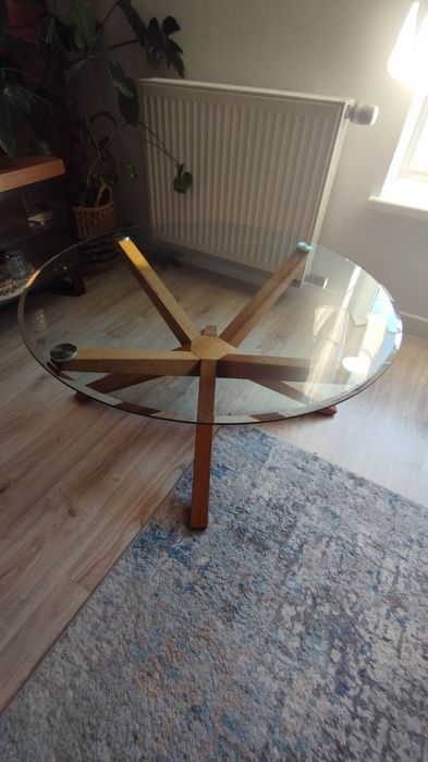 Stolik kawowy Metis Kolor Dąb Złoty, szklany blat 90 cm