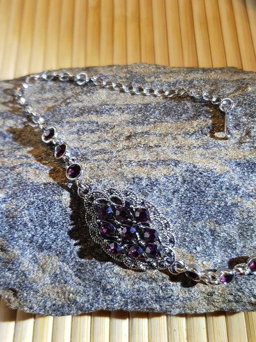 Srebrny Komplet biżuterii z granatami - 4 ro cz.+ Bransoletka - Pr 925