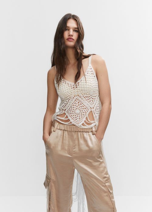 Spodnie satynowe cargo Mango XS