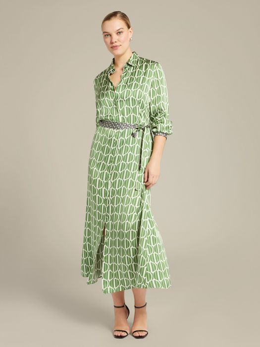 Vestido Novo Elena Mirò - Cetim Verde e branco XXL