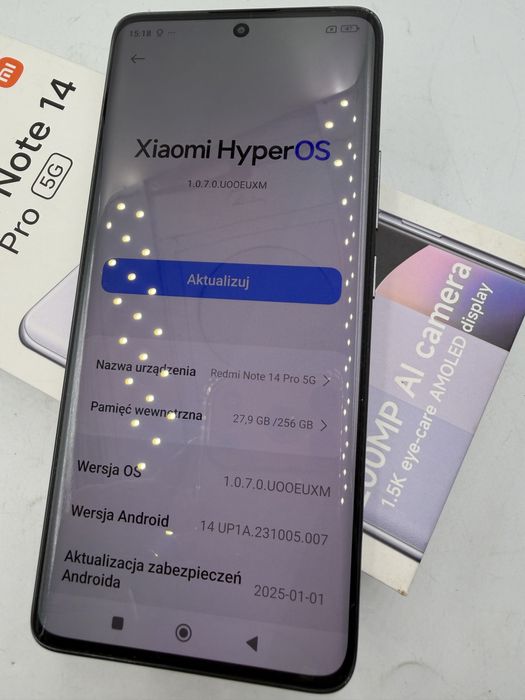 Nowy smartfon Xiaomi Redmi Note 14 Pro 5G, 8+256GB, Komplet, Bez blokad