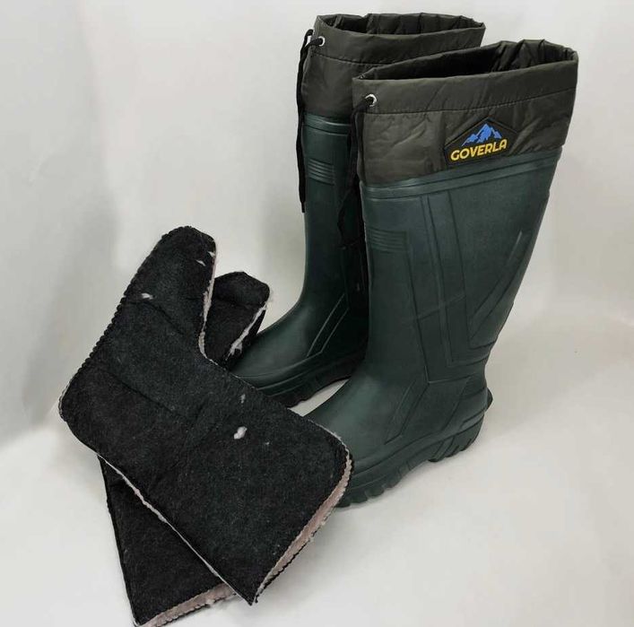 Высокие резиновые сапоги мужские утепленные со стяжкой зимние