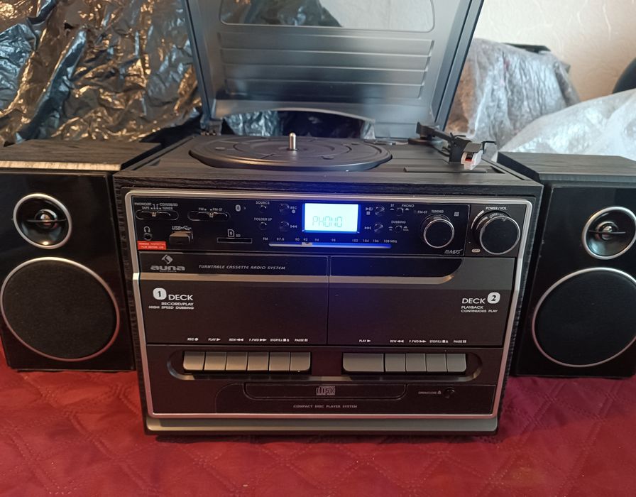 Програвач вінілу, стереосистема Auna 388-BT, BT,MP3,FM,SD,AUX,Tape