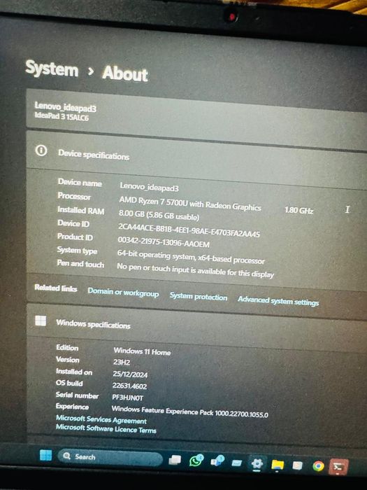 LENOVO IdeaPad 3 15ALC6 (15.6'' - AMD Ryzen 7 5700U - RAM: 8 GB - 512