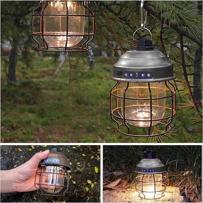 Lanterna de campismo LED 3600 mAh  estilo vintage 3 modos de luz