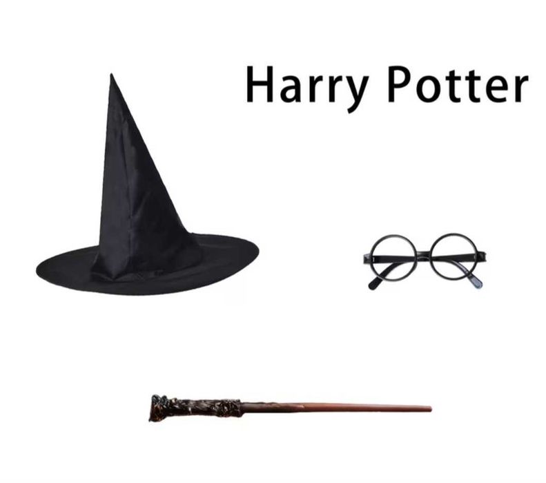 Nowe akcesoria 3w1 Harry Potter różdżka okulary kapelusz przebranie