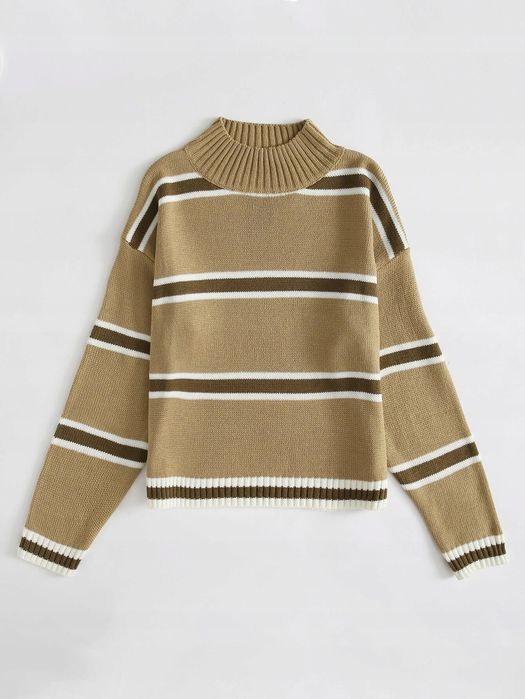 Sweter Casual W Paski Z Obniżonymi Ramionami L 40